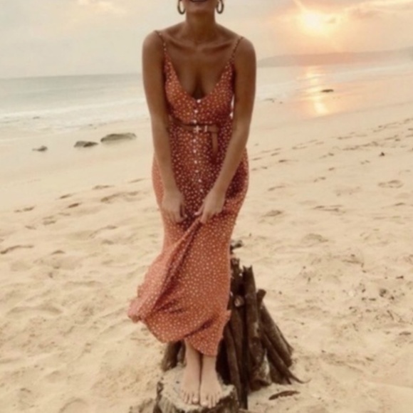 Boho Polka Dot Button up Cami Maxi Dress - Picture 7 of 7